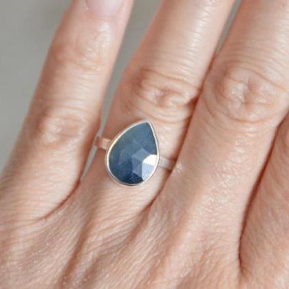Rose Cut Sapphire Ring, 3.5ct Raindrop Sapphire..