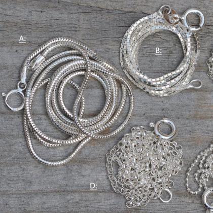 Solid Sterling Silver Chain, Snake, Box, Diamond..