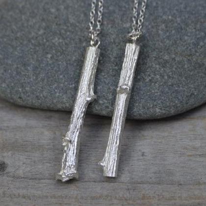 Apple Twig Necklace In Sterling Silver, Handmade..