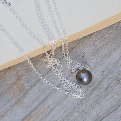 Dark Grey Pearl Necklace In Sterling Silver,..