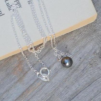 Dark Grey Pearl Necklace In Sterling Silver,..