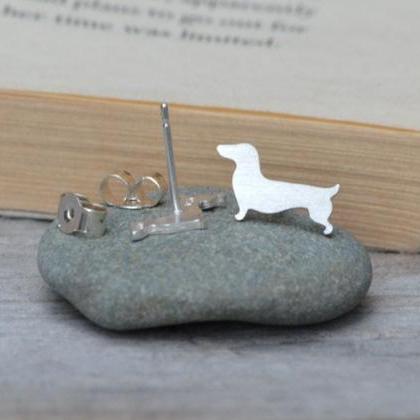 Dachshund Earring Studs In Sterling Silver,..