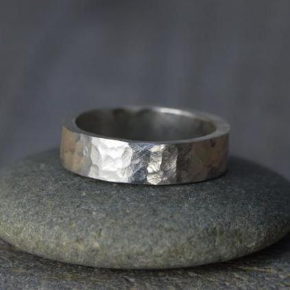 Hammered Effect Wedding Band In Sterling Silver..