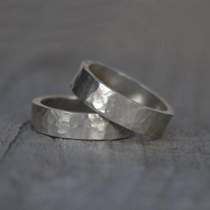 Hammered Effect Wedding Band In Sterling Silver..