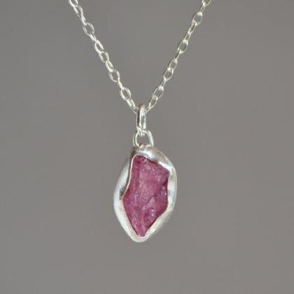 Raw Tourmaline Necklace In Rose Pink, Small Rough..