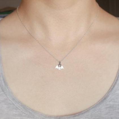 Tiny Bat Necklace In Sterling Silver