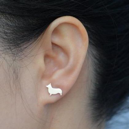 Corgi Earring Studs In Sterling Silver, Puppy..