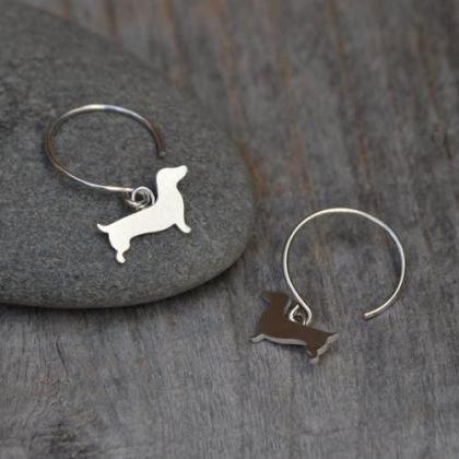 Dachshund Earrings In Sterling Silver, Sausage Dog..