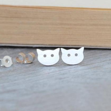 Cat Earring Studs In Sterling Silver, Kitten..