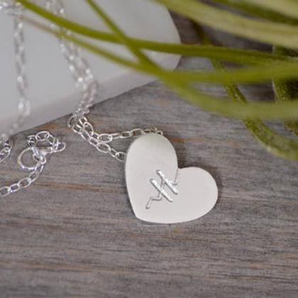 Mended Heart Necklace In Sterling Silver, Handmade..