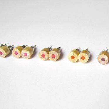 Wooden Color Pencil Ear Studs, The Reddish Series..