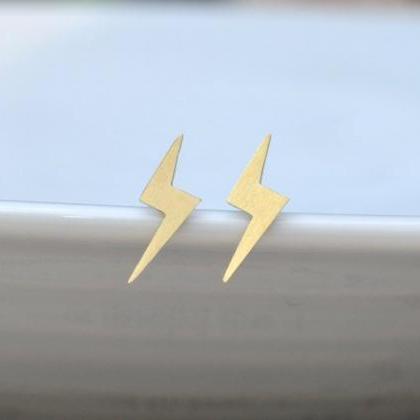 Lightning Bolt Earring Studs In Gold, Weather..