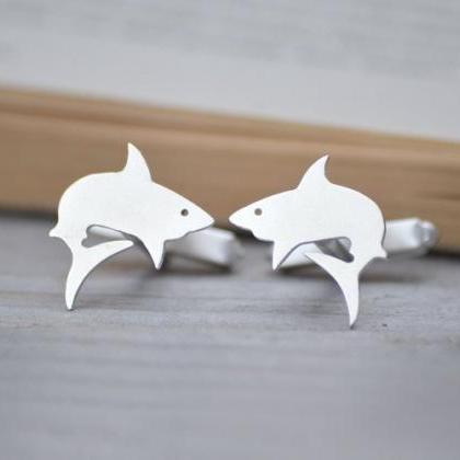 Shark Cuff Links In Sterling Silver..