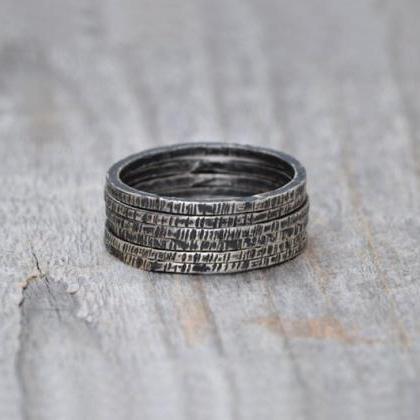 Stackable Textured Sterling Silver Rings, Antique..