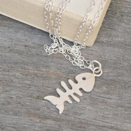Fishbone And Cat Necklace In Sterling Silver,..