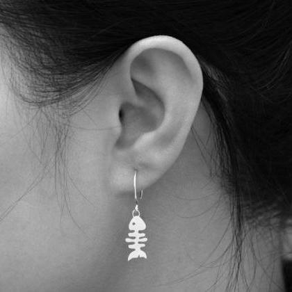 Fishbone Earrings In Sterling Silver, Handmade In..