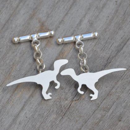 Velociraptor Cufflinks In Solid Sterling Silver,..