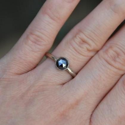 Rose Cut Black Diamond Engagement Ring, Round..