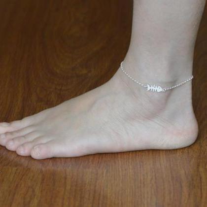 Fishbone Bracelet Anklet In Solid Sterling Silver,..