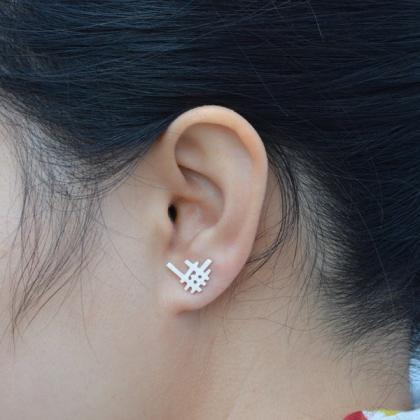 Abstract Ear Studs In Sterling Silver, Handmade In..
