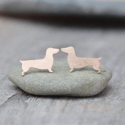 Dachshund Earring Studs In Gold, Sausage Dog..
