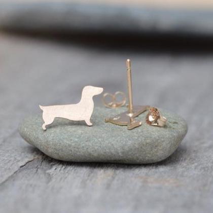 Dachshund Earring Studs In Gold, Sausage Dog..