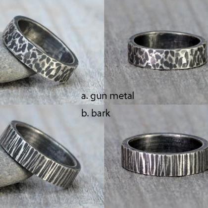 Oxidised Textured Wedding Band In Sterling Silver,..