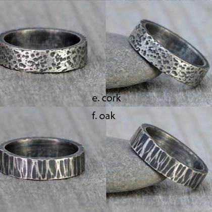 Oxidised Textured Wedding Band In Sterling Silver,..