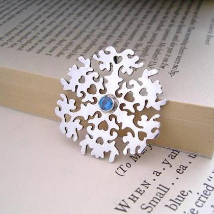 Snowflake Necklace With Blue Sapphire In Sterling..