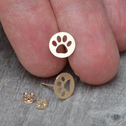 Hollow Pawprint Earring Studs In 9ct Yellow Gold,..