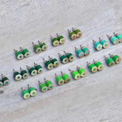 Green Color Pencil Ear Studs, Green Earring Stud,..