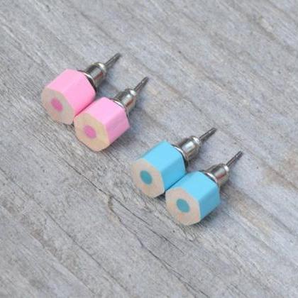 Baby Blue Colour Pencil Ear Studs And Baby Pink..
