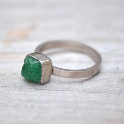 Raw Emerald Engagement Ring Set In 18ct White..