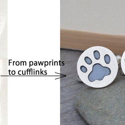 Custom Made Pawprint Cufflinks In S..