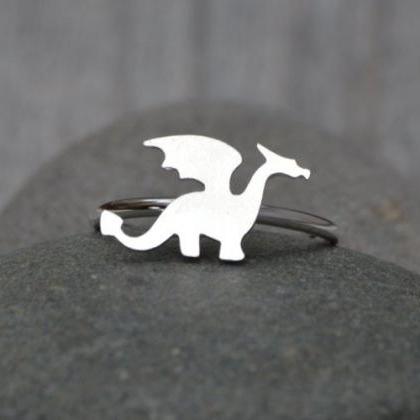 Dragon Ring In Sterling Silver, Stackable Animal..