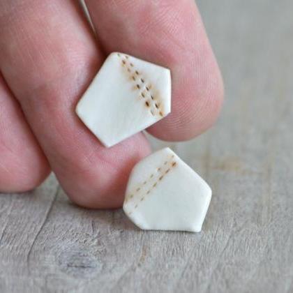 Unique Pentagon Porcelain Stud Earrings In Ivory..