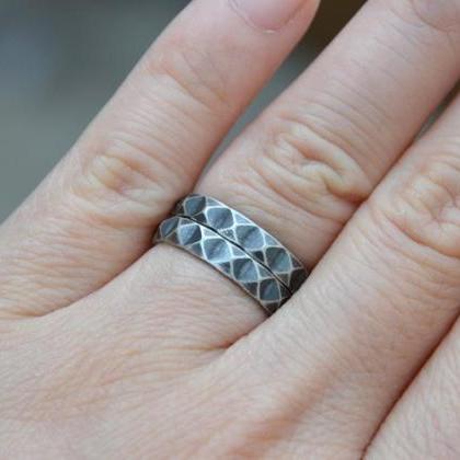 Harlequin Textured Ring In Antique Style, Stacking..