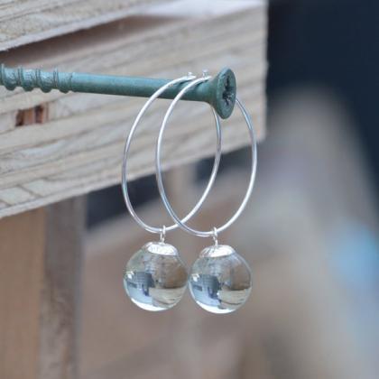 Glass Ball Dangle Earrings With Sterling Silver..