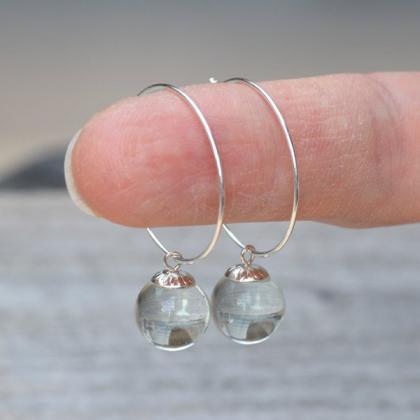 Glass Ball Dangle Earrings With Sterling Silver..