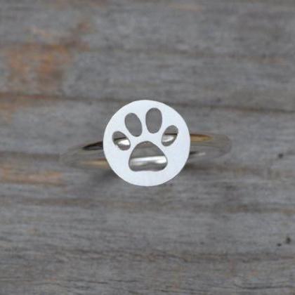 Pawprint Ring In Sterling Silver, Stackable Animal..