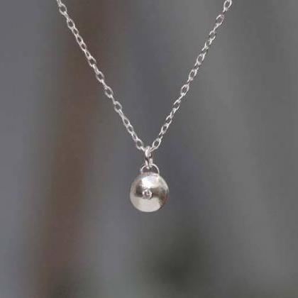Diamond And Silver Pebble Necklace, Diamond Gift..