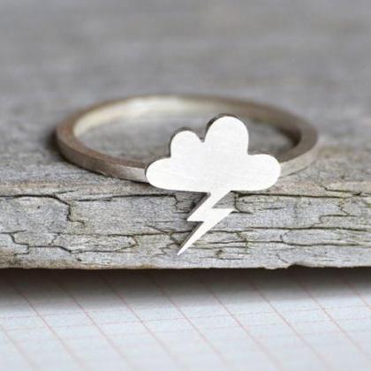 Lightning Cloud Ring In Sterling Silver, Weather..