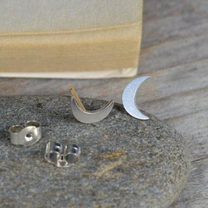 Crescent Moon Earring Studs In Sterling Silver,..