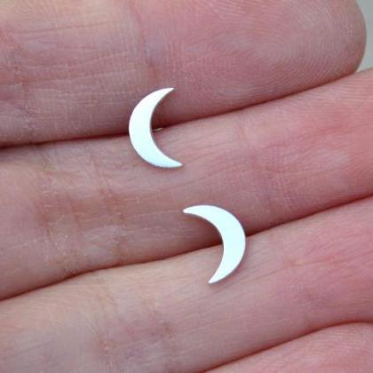 Crescent Moon Earring Studs In Sterling Silver,..