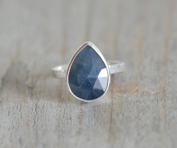 Rose Cut Sapphire Ring, 3.5ct Raindrop Sapphire Statement Ring, September Birthstone Ring, Wedding Gift, Something Blue Gift
