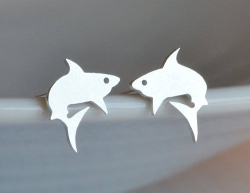Shark Earring Studs In Sterling Silver, Animal Earring Studs, Handmade In The Uk
