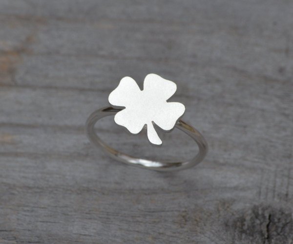 Lucky Shamrock Ring In Sterling Silver, Stackable 4 Leaves Clover Ring