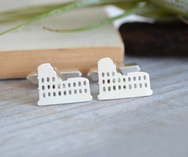 Colosseum Cufflinks In Sterling Silver, Cufflinks With Personalized Message, Handmade In The UK