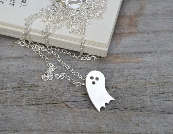 Little Ghost Necklace In Sterling Silver, Halloween Necklace, Handmade In England