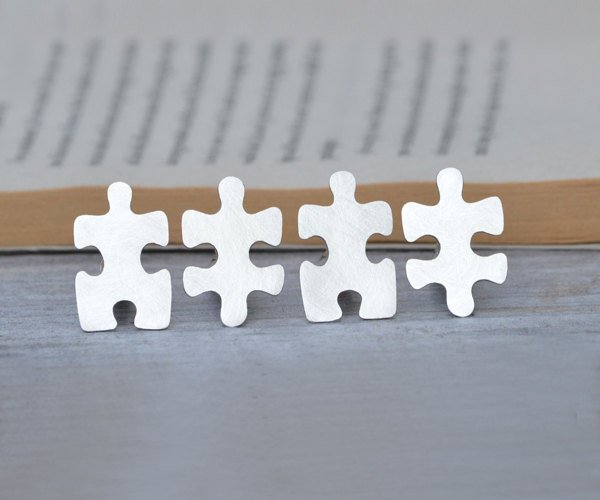 Jigsaw Puzzle Cufflinks In Sterling Silver With Personalized Message, Handmade In The Uk